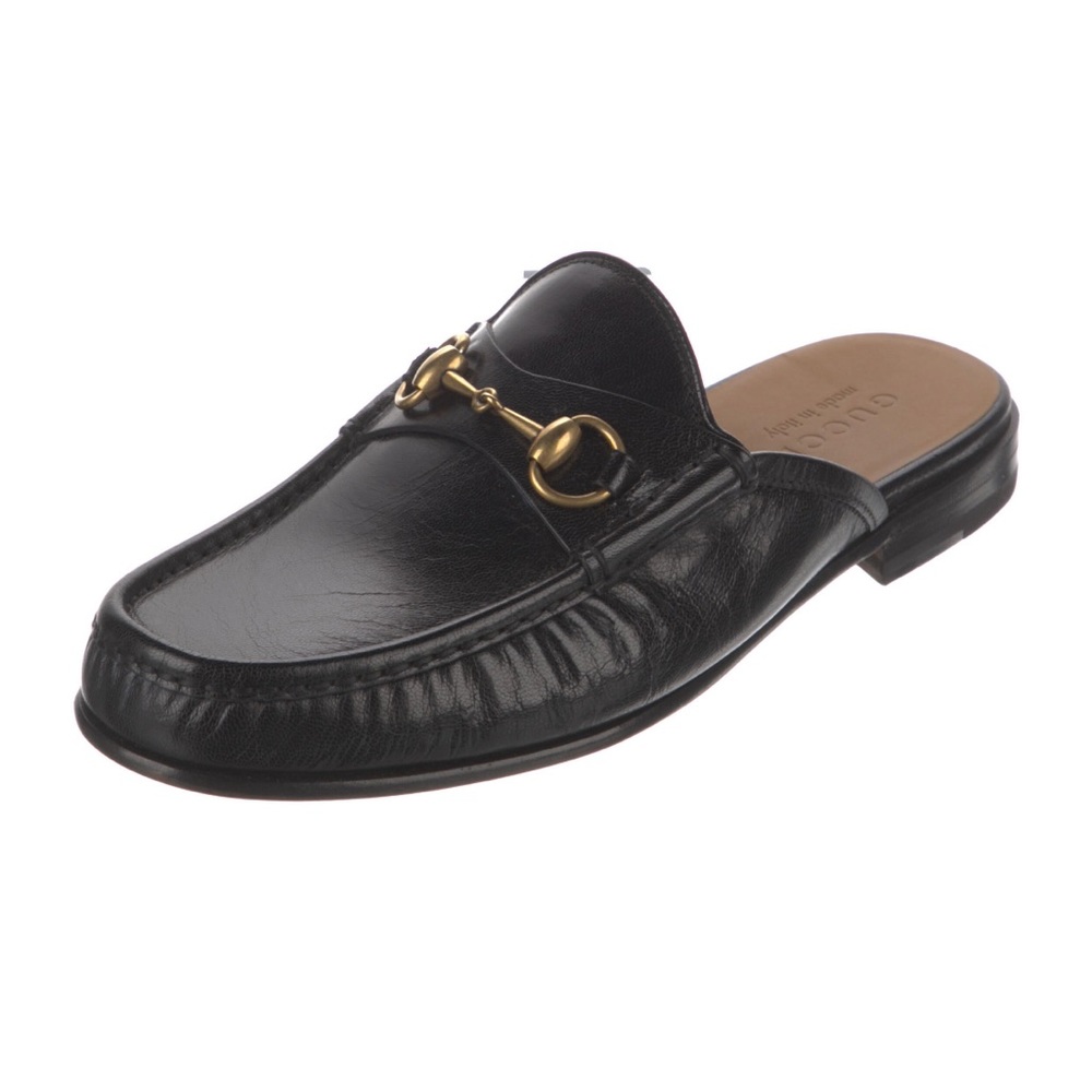 Gucci Horsebit Black Leather Slippers